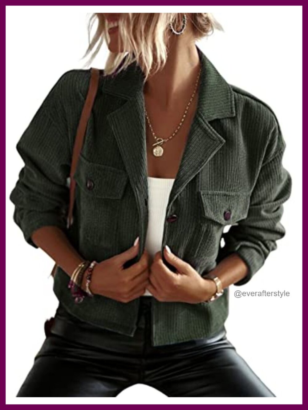 Corduroy Cropped Shacket Loose Lightweight Casual Jacket